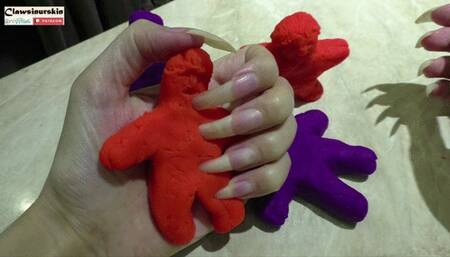 Nails In Action - I piercing and crushing plasticine figures with my nails