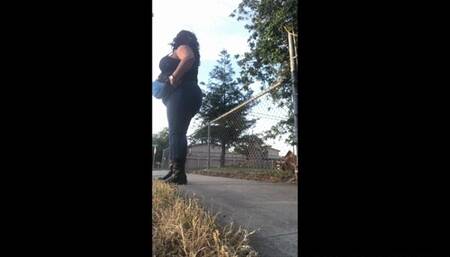 BBW Smokes Outside in Worn Boots