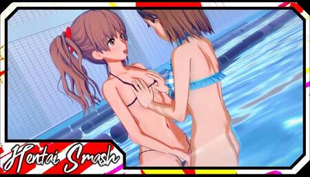 Misaka Mikoto Strapon Fucks Shirai Kuroko in a Pool - a certain Scientific Railgun Hentai.