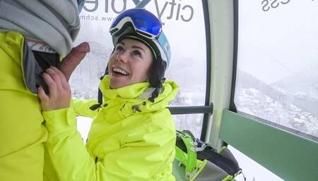 4K Public Cumshot on Mouth in Ski Lift Part 2