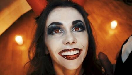 Horny Devil Fucked Skeleton. Halloween with Mia Bandini