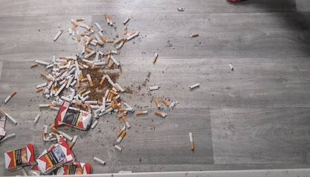 Mila throws away 200 cigarettes - vacuuming