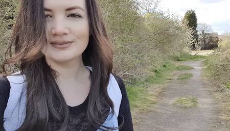 Blue dress outdoor wetting on the field peeing