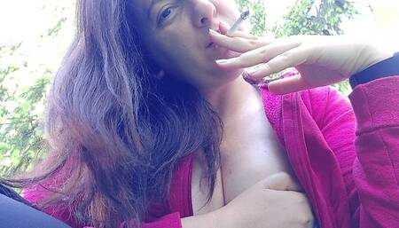 Public flashing sexy smoking