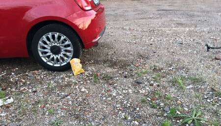 Ms Curious crushing snacks with the Fiat 500