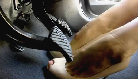 Emma drives in Peep toe high heels - Side + Pedal