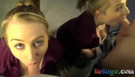 Double vision-blonde girl's dripping salivating deepthroat