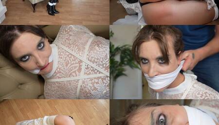 Submissive girl Claire gets bound and double handkerchief gagged in leather and lace (mp4)
