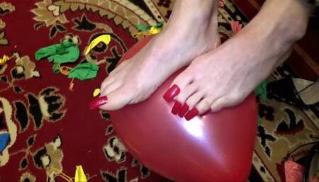 balloon scratching and popping with long red toenails and high heels  - full clip  - (1280x720*mp4)