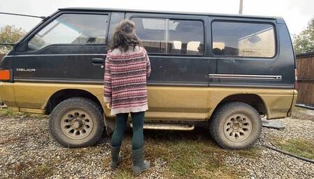 vacuuming old van