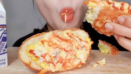 Hot Asian Princess Yani ASMR Sucks Crunches Chewing Face Stuffing Over Eating Licks Creamy Juicy Pasta Loud Noisy Swallowing Close Up No Talking Luscious Lips