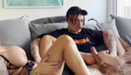 Two Horny Sluts Give Massive Cock A Foot Job!