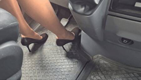 My sexy heels on the pedals