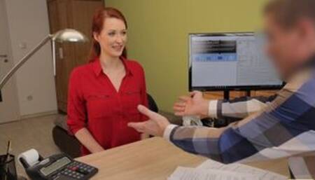 Loan agent gets access to beautiful pussy of poor redhead