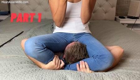 Pt 1 - Brutal Facesitting Smother in Tight Jeans - Caning, Face Slapping, Verbal Humiliation + Extreme Tickling At The End