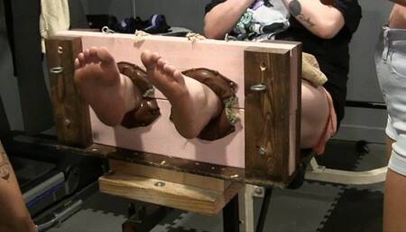 Pinky's "Ride" gets in the stocks! " OMG, i must be crazy, my feet are way too ticklish for this !!LOL"