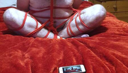 Cross-legged naked bound and gagged man 2