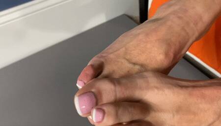 Up close french pedicured toes held together and fucked