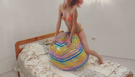 Alla hotly fucks a rare beach ball and POP it with her fingernail during orgasm!!!