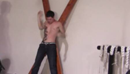 Sub boy Justen Moore bound and flogged by his master