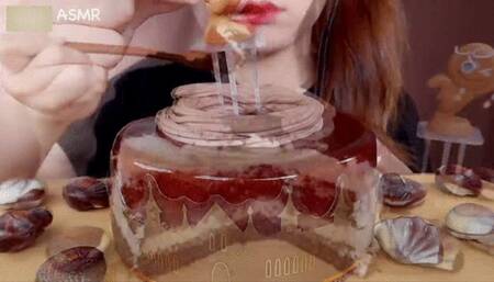 Asian Princess Yani ASMR Chocolate Feast Pt 9 in HD creamy puffy chocolate layer cake Cream LOVERS Food Porn Fetish Chewing Licks Noisy Swallowing Close-Up No Talking tight Red Lips