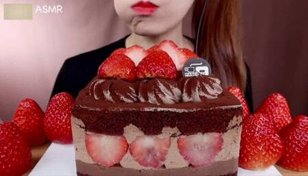 Asian Princess Yani ASMR Chocolate Feast Pt 10 in HD Strawberry Shortcake chocolate layer cake Cream LOVERS Food Porn Fetish Chewing Licks Noisy Swallowing Close-Up No Talking tight Red Lips