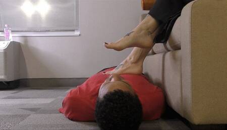 Doormat to Daniela's dark soles (Side Floor View) - HD