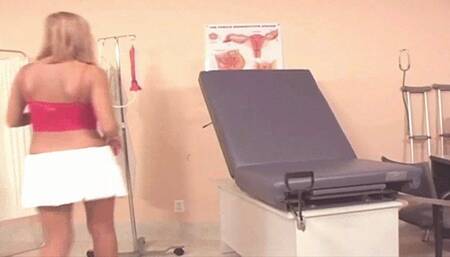 part 1, Skinny cutie masturbates on the gyno table