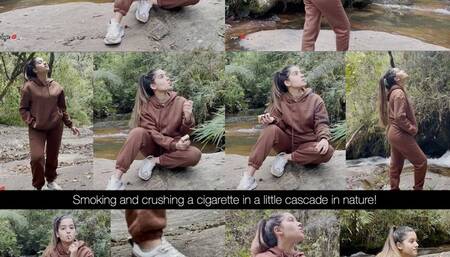 Smoking in a little cascade in nature! cigarette crush included