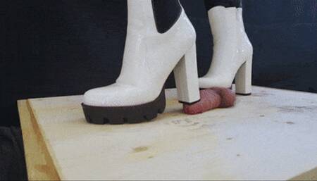 White Dangerous Heeled Boots Crushing and Trampling Slave's Cock - 3 POV, CBT Foojob Femdom Cumshot Cock Crush Cockboard Shoejob BDSM Foot Domination