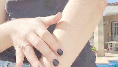 Watch me caress my hairy arms on this sunny day!
