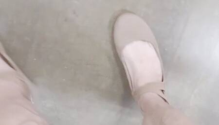 Walking around in tan flats