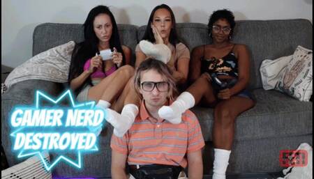 Nerd bambi boy finally got the courage to ask the feti gang to come over for some harmless game play.he has all the expectations of winning since he thinks these ladies aren't to game savy.the girls sit down serious and ready to whoop his butt.he goes rou