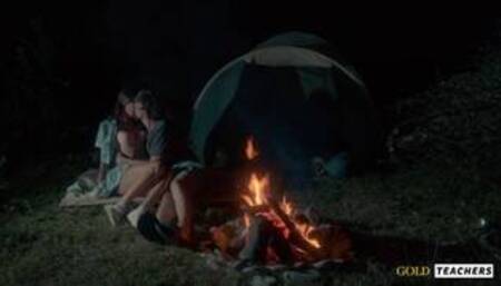 American schoolgirl has romantic sex by the night fire