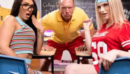 College shemales and coach 3some fuck