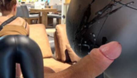 Shopping for new sofa ended with massive cumshot on my leather ass