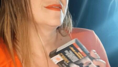 red dress and lots of cleavage smoking