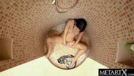 Stunning beauty gets dripping wet in the shower and masturbates