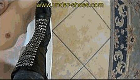 Miss Claire savage cock and balls destruction under her black boots (HARD VIDEO)
