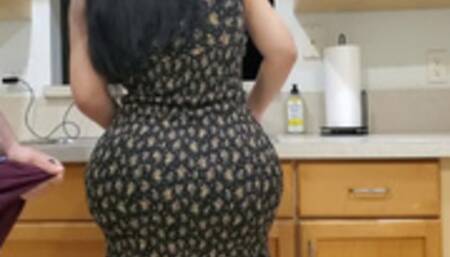 BIG ASS STEPMOM FUCKS HER STEPSON IN THE KITCHEN AFTER SEEING HIS BIG BONER