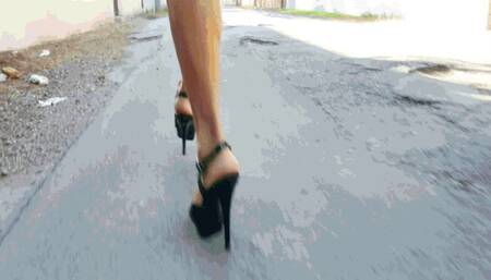 Walking around in black high heel sandals part1 MP4(1280x720)FHD