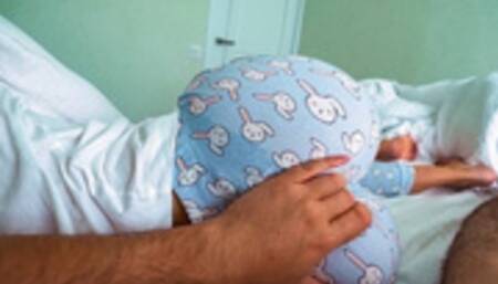 step sister wakes up and helps step brother cum while he watches porn - creampie