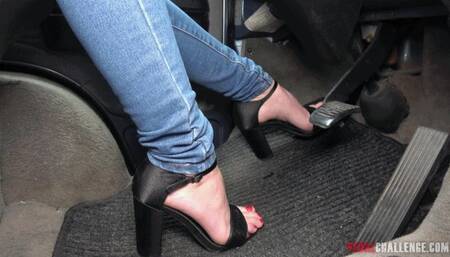 Pedal Challenge - Karolina driving and revving engine of an old VAN (HD)