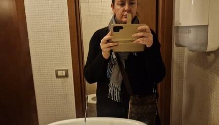 Big pee in dirty public toilet 4K