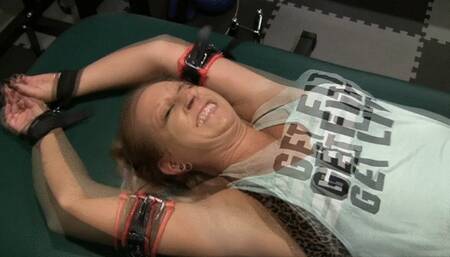 Cute bartender EmmyA gets strapped to the bench fpr a tickle test! "Pit perfection" LOW