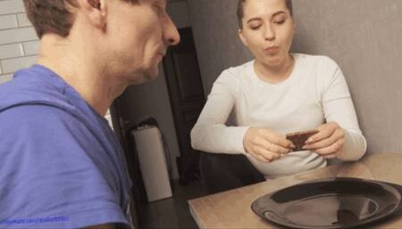 025 ber Delicious drool I will feed my slave with chocolate, but first I will spit on chocolate to make it tastier