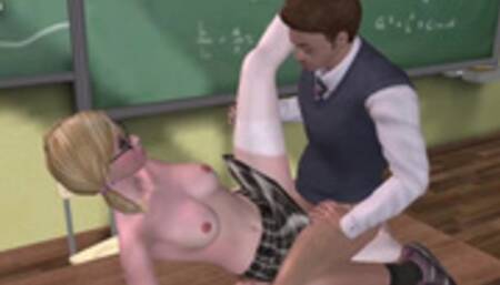 Hot Schoolgirl in Stockings gives a Blowjob to her Teacher