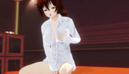 3D HENTAI Redhead Girlfriend Masturbates on your Bed