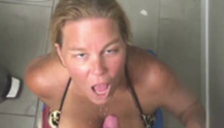 MILF Gives Public Bathroom BJ