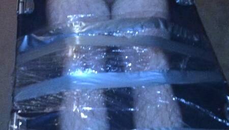 Wrapped up man edged and post orgasm torment